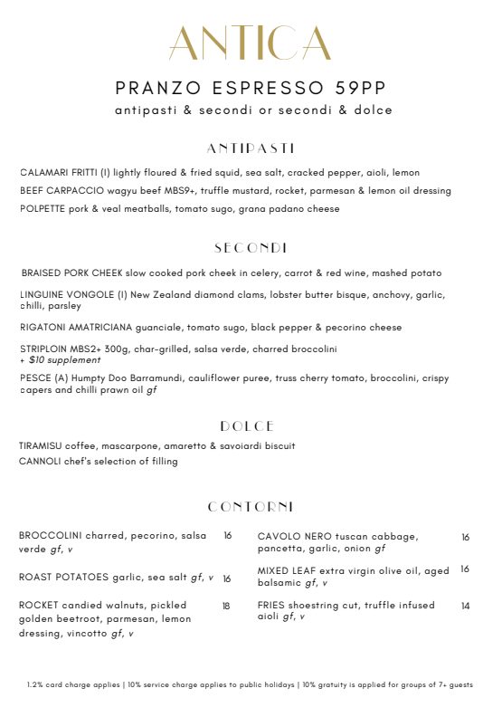 Antica Dining - Pranzo Espresso two-course lunch