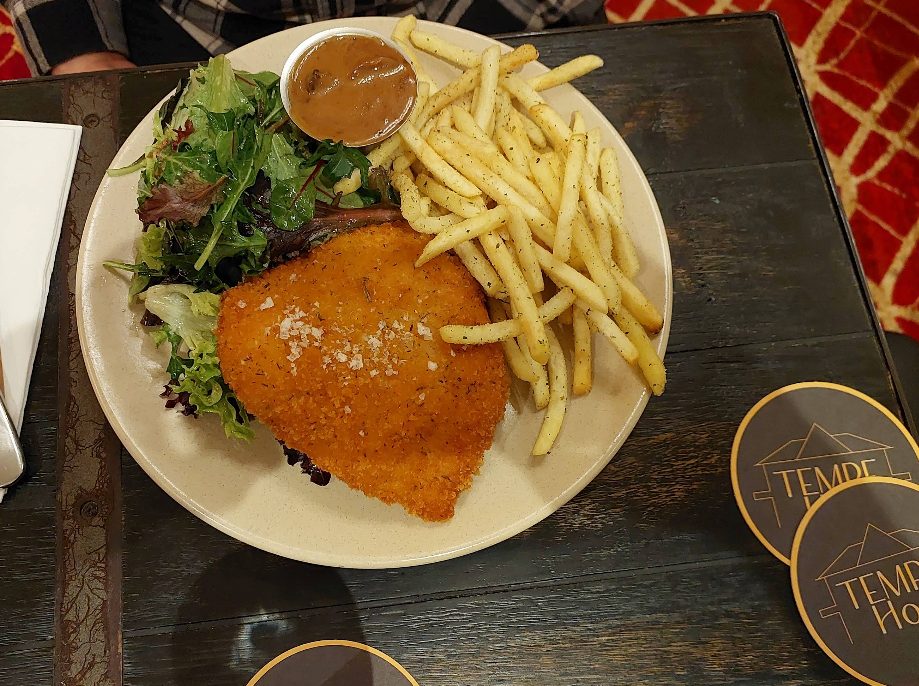 A classic crumbed chicken schnitzel, running all day Tuesday