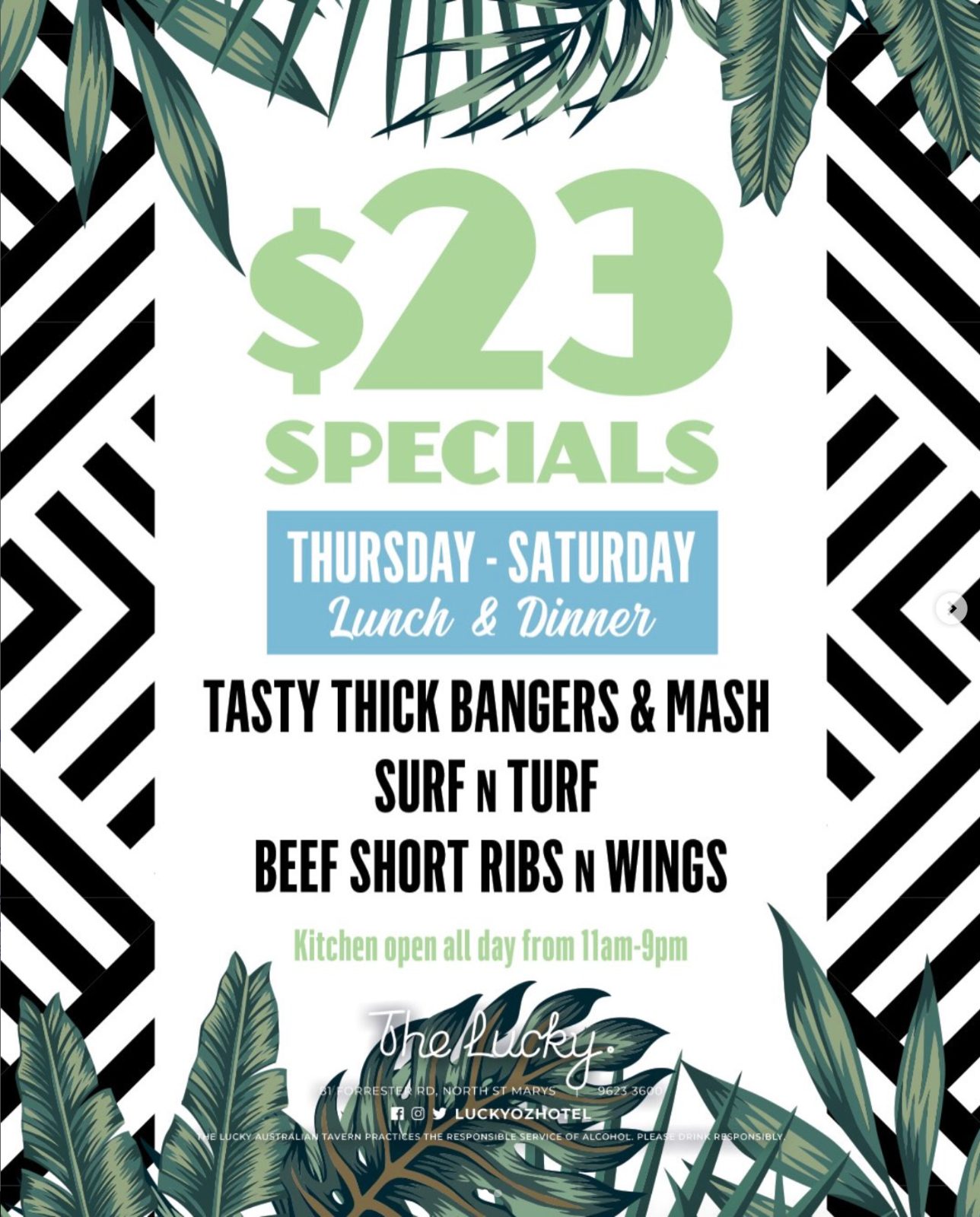 Bangers & Mash, Surf & Turf or Ribs N Wings (Thu-Sat)