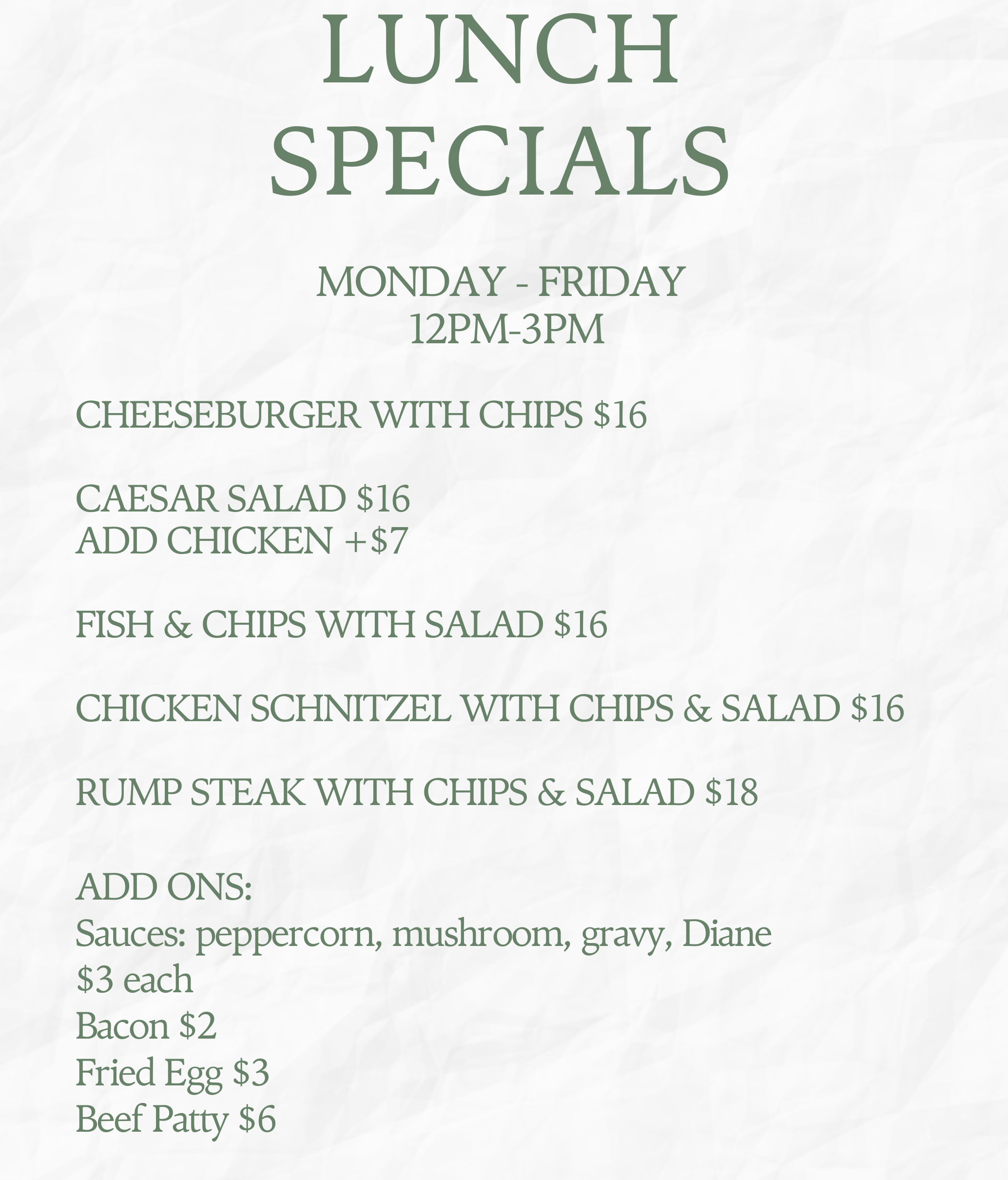 Weekday Lunch β Choice of 4 Mains