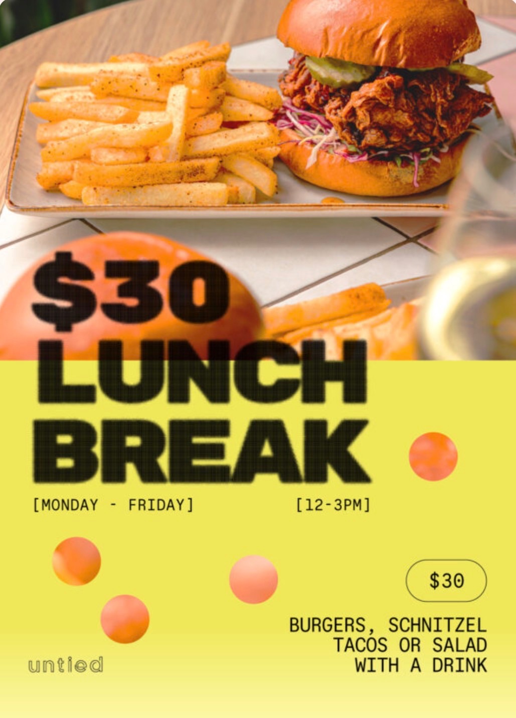 Lunch Break Special β Burger, Taco, Schnitzel or Salad