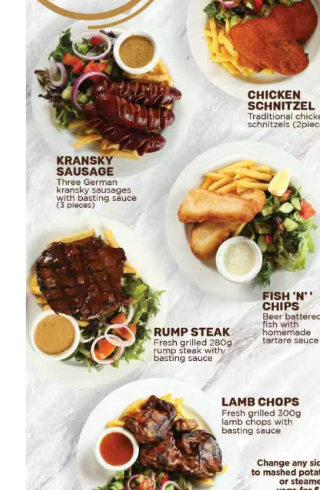 Choice of 5 Mains, Salad, Chips & Sauce